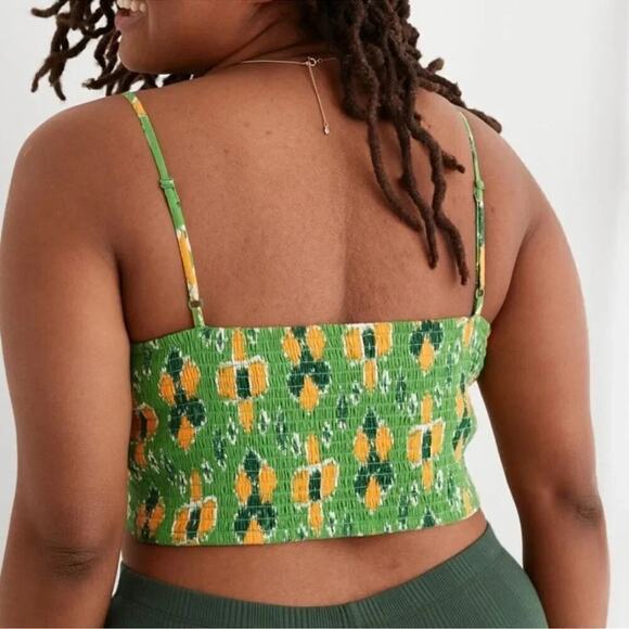 Aerie Aztec Print Crop Top Smocked Front Tie Tank Top Green Yellow Size XL - Picture 2 of 8